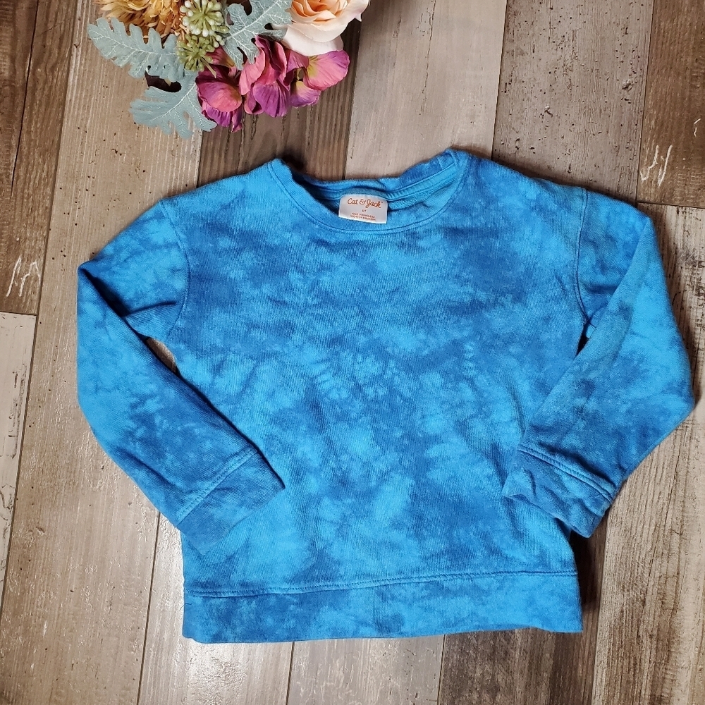 Cat & Jack Unisex Kids Size 5T Bright Blue Tie-Dye Pullover Sweatshirt Crewneck
